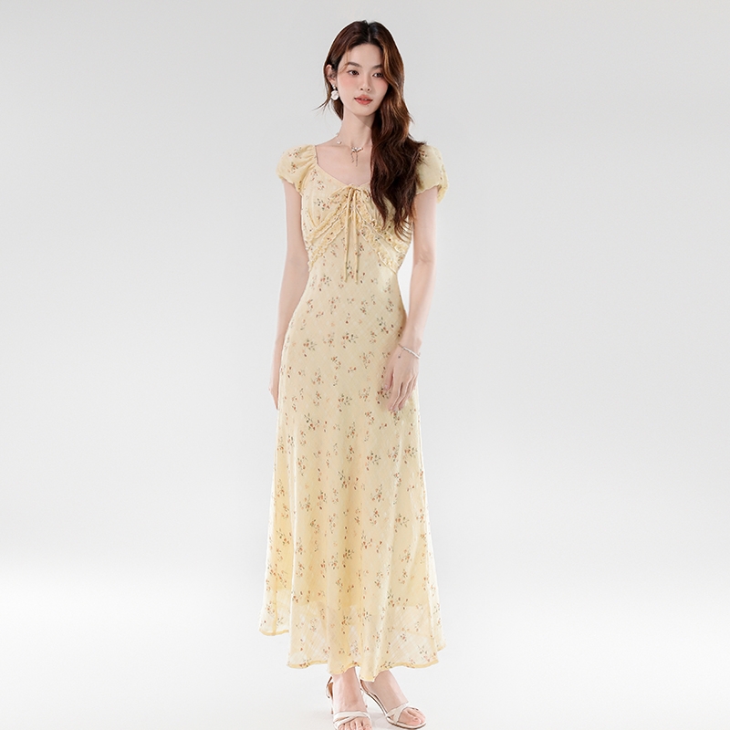 2026 Summer French V-Neck Mermaid Hem Long Dress