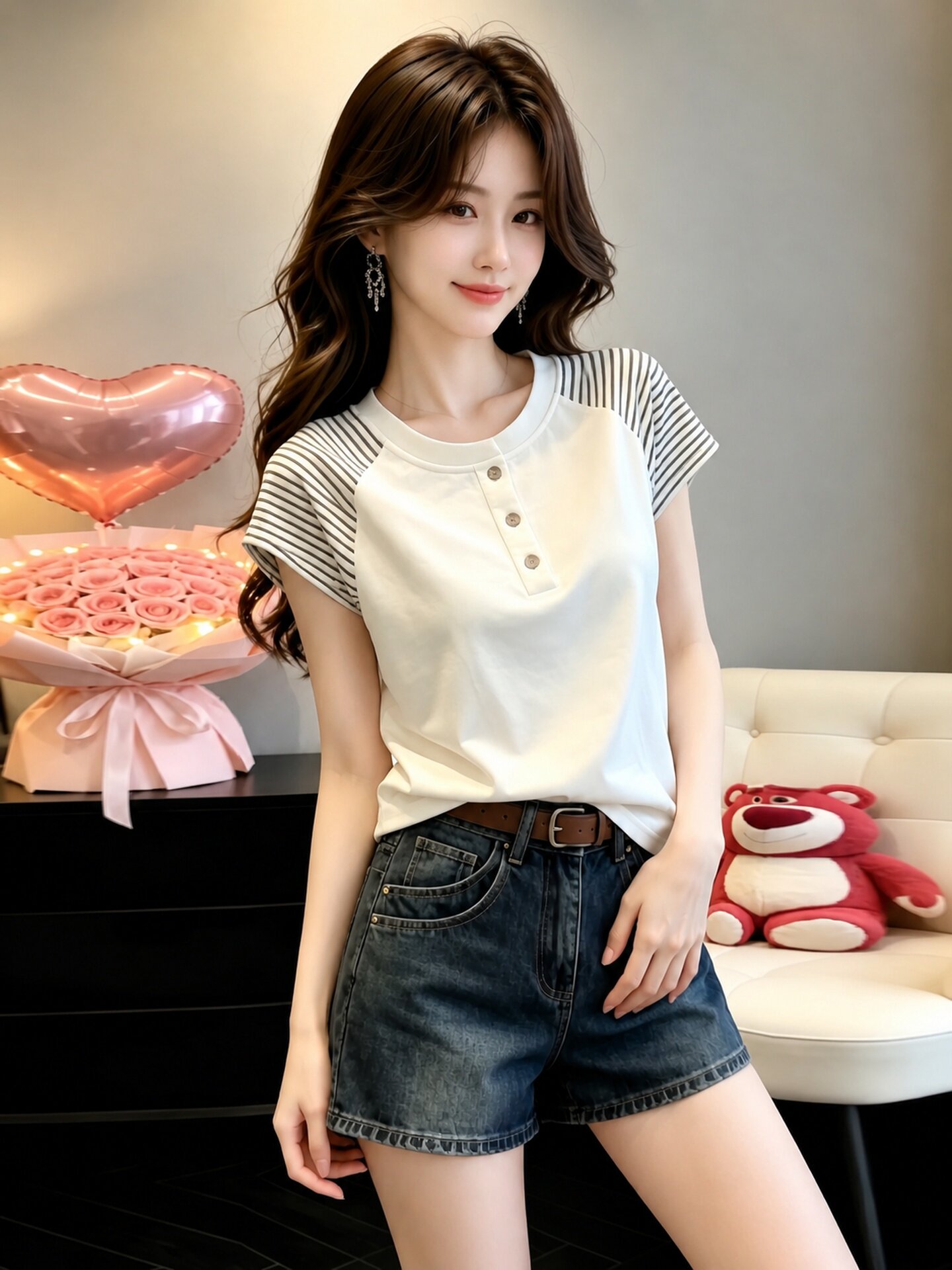 Women's Cream Loose T-Shirt 2026 Summer Short Sleeve Round Neck Casual Top - Image 4