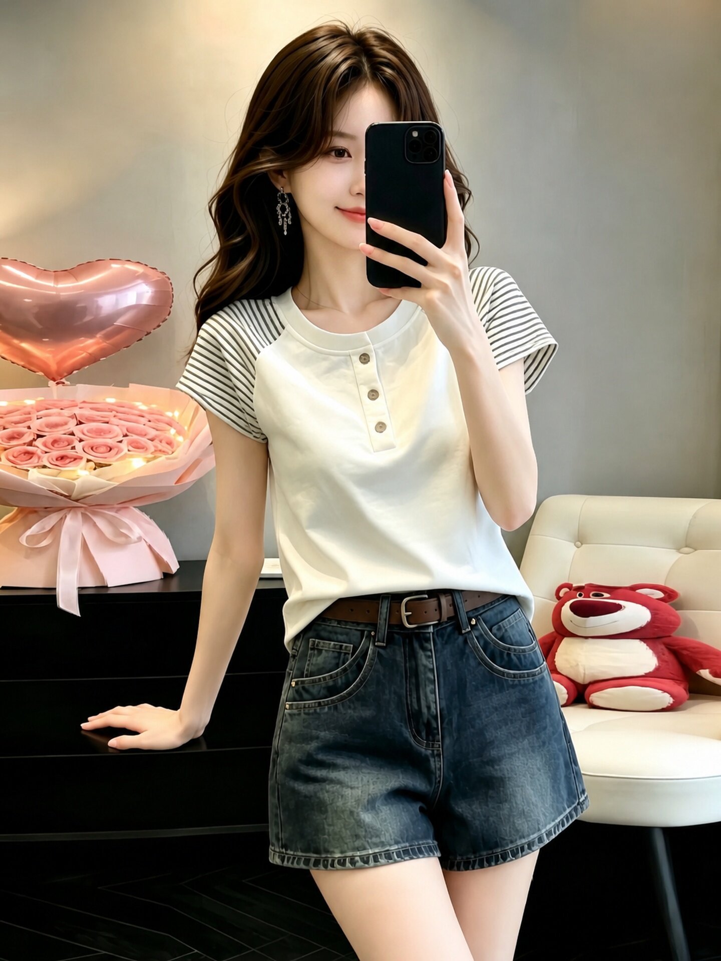 Women's Cream Loose T-Shirt 2026 Summer Short Sleeve Round Neck Casual Top - Image 2
