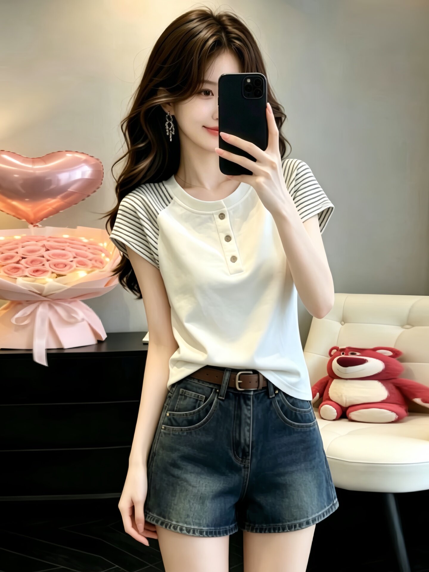 Women's Cream Loose T-Shirt 2026 Summer Short Sleeve Round Neck Casual Top