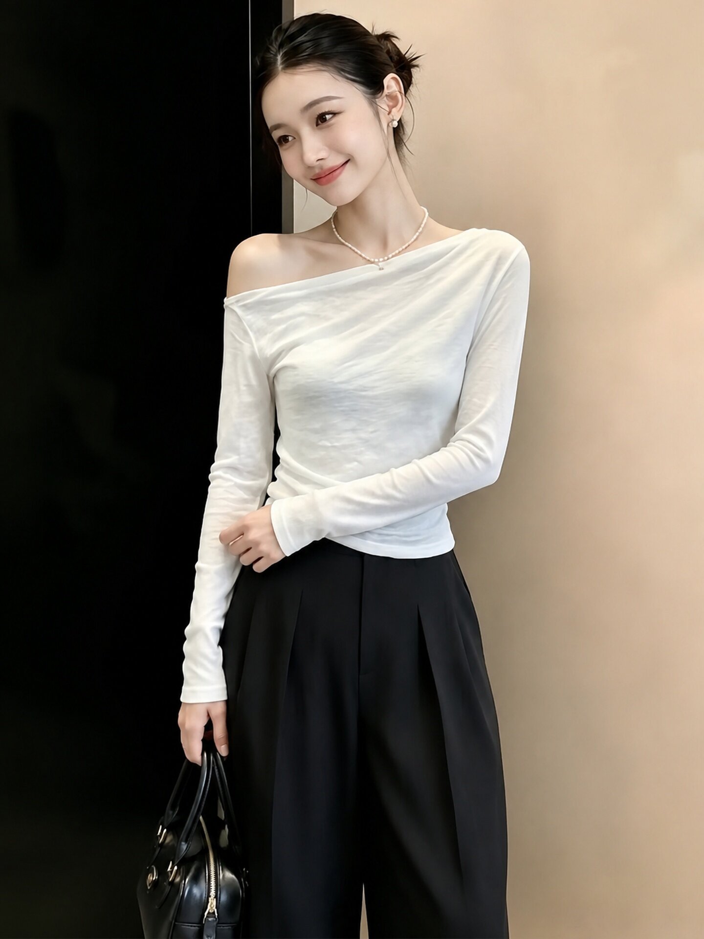 Women's White One-Shoulder Long-Sleeve Sun Protection Top 2026 Summer French Style T-Shirt - Image 4