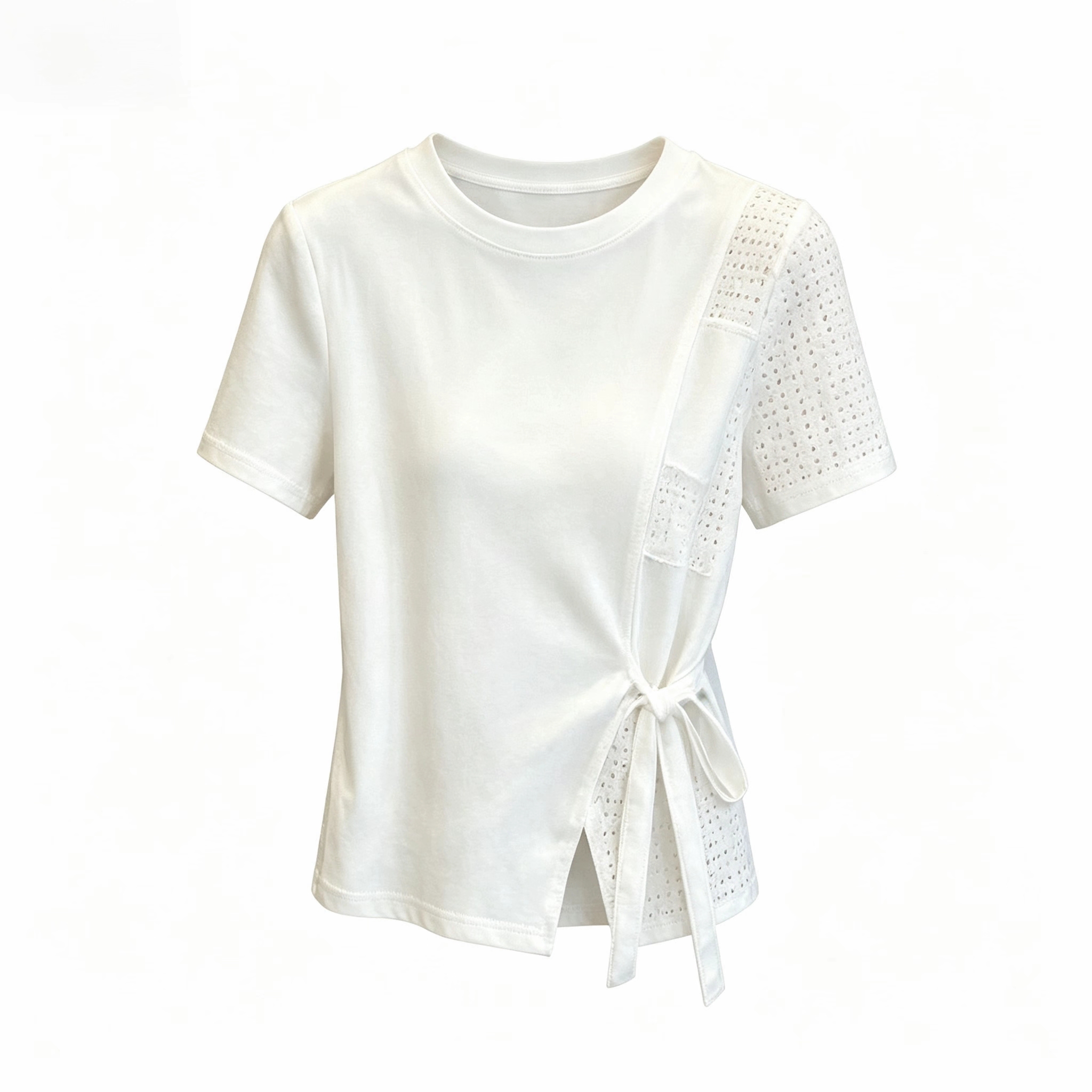 Women's White Round Neck Short Sleeve Top 2026 Summer Casual - Image 5
