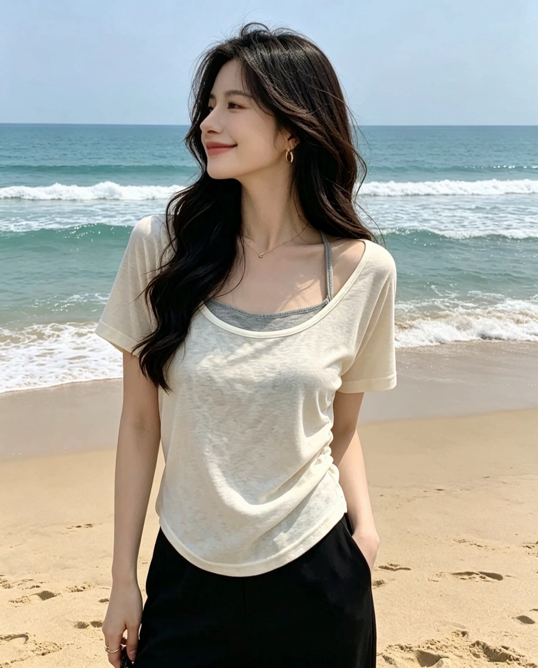 Apricot Short Sleeve T-Shirt Two-Piece Set for Women Summer 2026 New Design