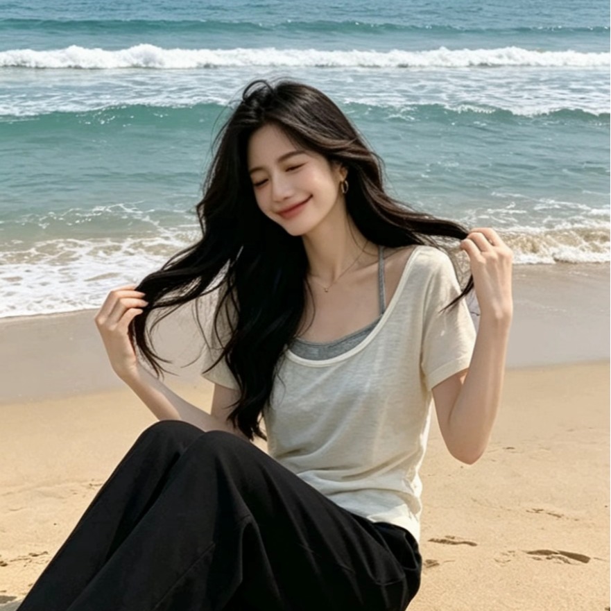 Apricot Short Sleeve T-Shirt Two-Piece Set for Women Summer 2026 New Design - Image 5