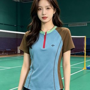 Women's Color-Block Short-Sleeve T-Shirt 2026 Summer Casual Cotton Top