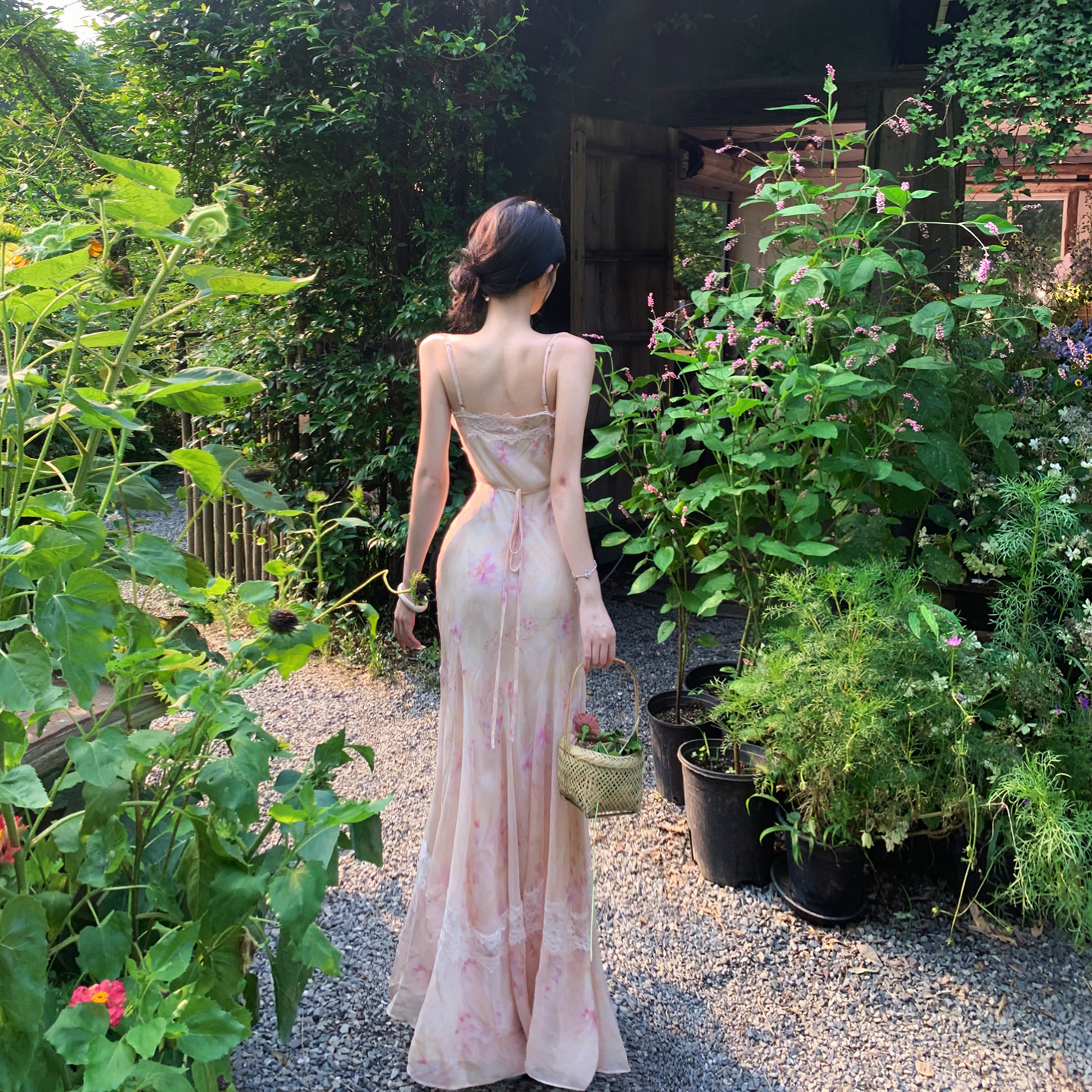Floral Print Lace Panel Cowl Neck Long Slip Dress - Image 5