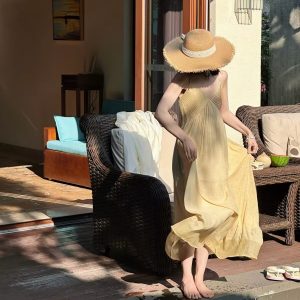 2026 Summer New South Italy Style V-Neck Sling Dress Vacation Beach Long Dress
