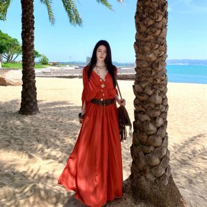Dune Style Pleated Batwing Sleeve Dress Artistic Exhibition Evening Gown Beach Vacation Photo Beach Dress