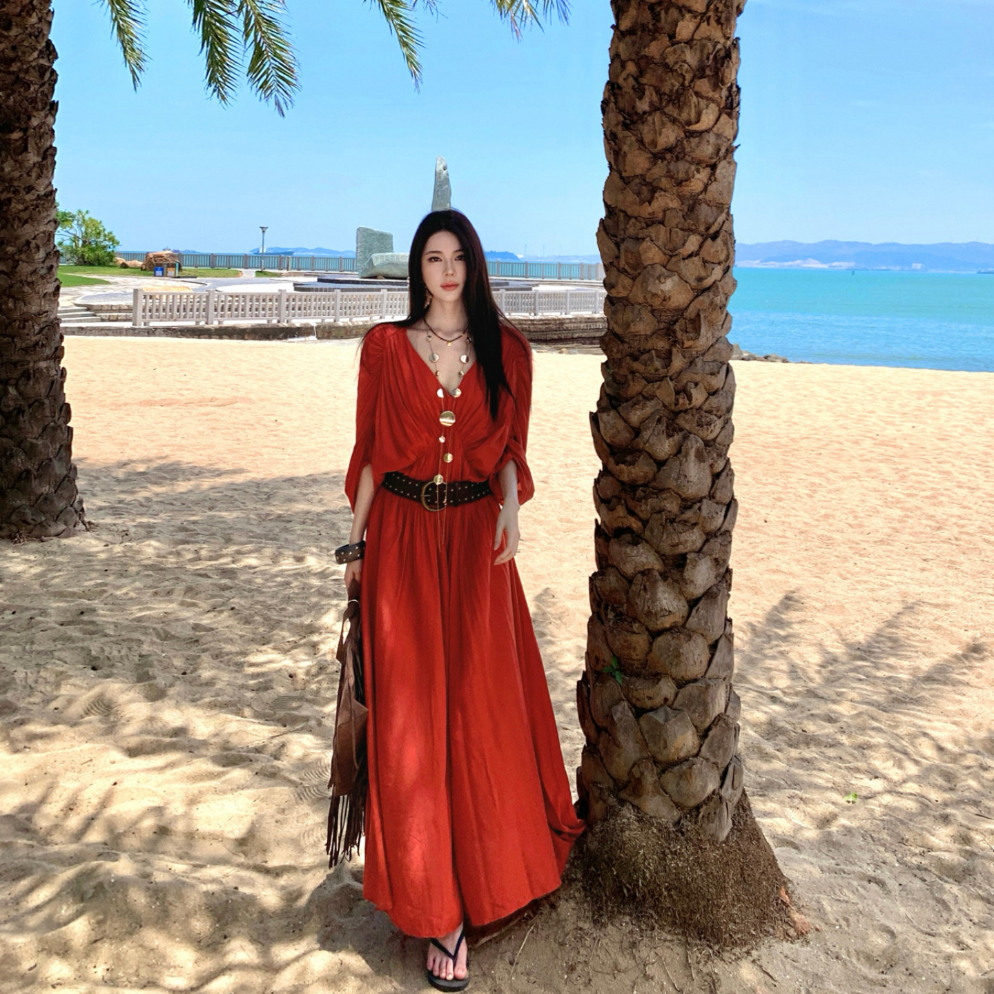 Dune Style Pleated Batwing Sleeve Dress Artistic Exhibition Evening Gown Beach Vacation Photo Beach Dress - Image 2