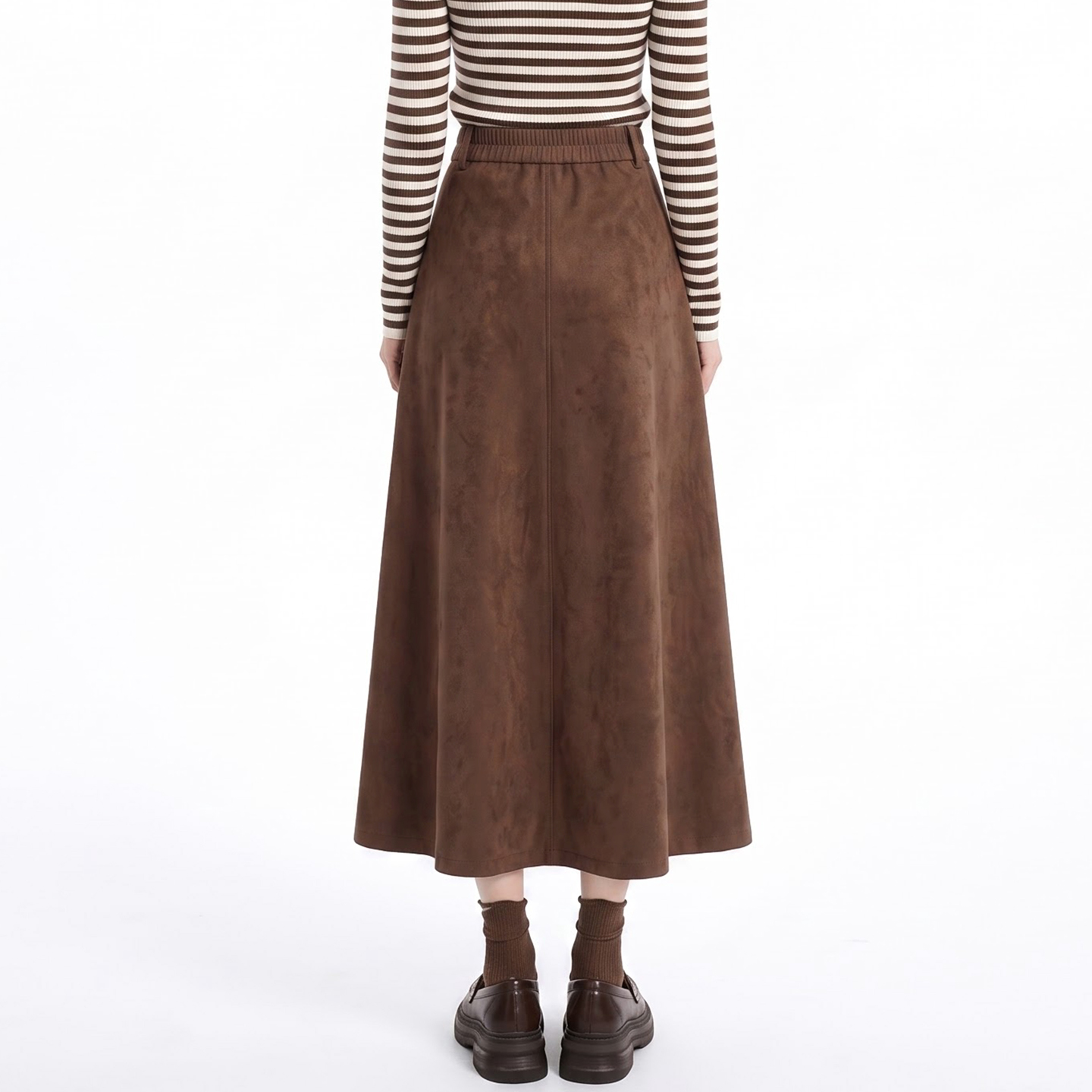 Sueded High-Waist Pleated Long Skirt for Women Korean Style A-Line Fall Winter - Image 4