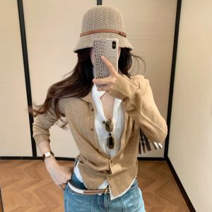ONIVINTAGE Women's Faux Two-Piece Knit Cardigan Top 2026 Fall Linen Blend 7392