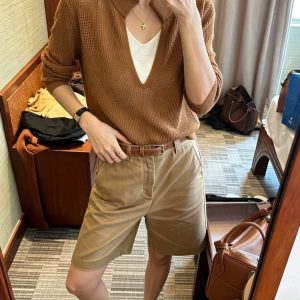 Women's Old Money Style Fake Two-Piece Knit Top Early Autumn Korean Minimalist Pullover