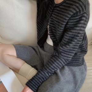 Korean Retro Striped Knit Cardigan Women's Slimming Outerwear