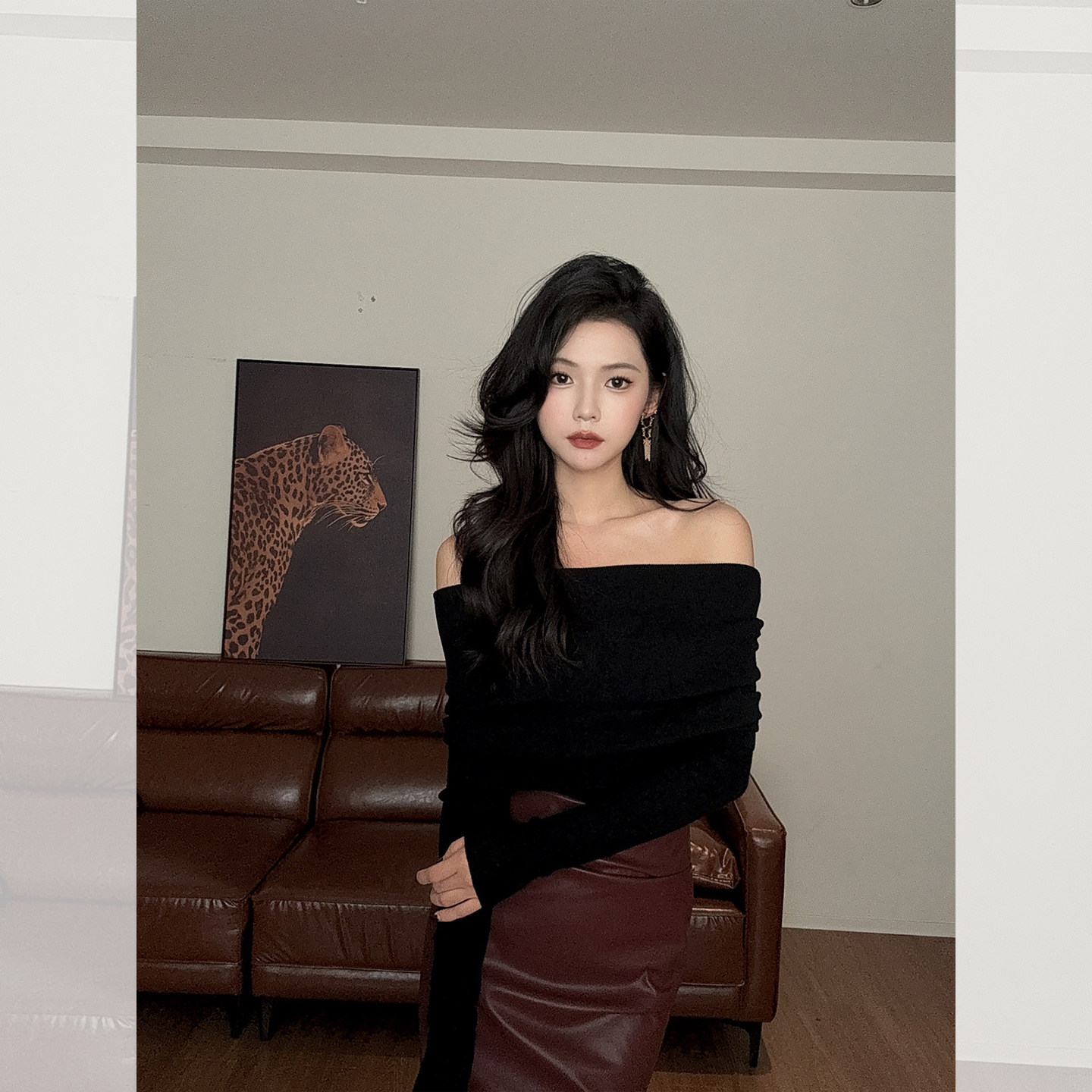 Women's Off-Shoulder Long-Sleeve Knit Top French Style Short Pullover - Image 4