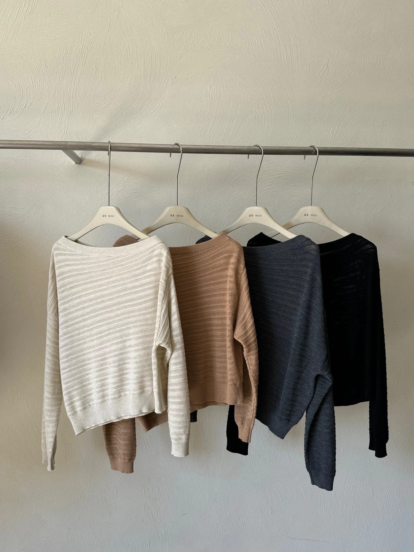 Lazy Off-Shoulder Hollow Knit Sweater for Women Batwing Sleeve Slimming Pullover Niche Loose Top - Image 3