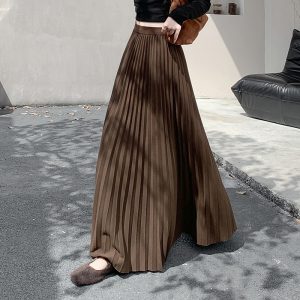Thick Wool Pleated Long Skirt High Waist A-Line Women 2026 Autumn Winter