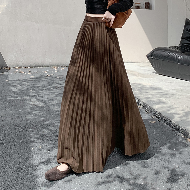 Thick Wool Pleated Long Skirt High Waist A-Line Women 2026 Autumn Winter
