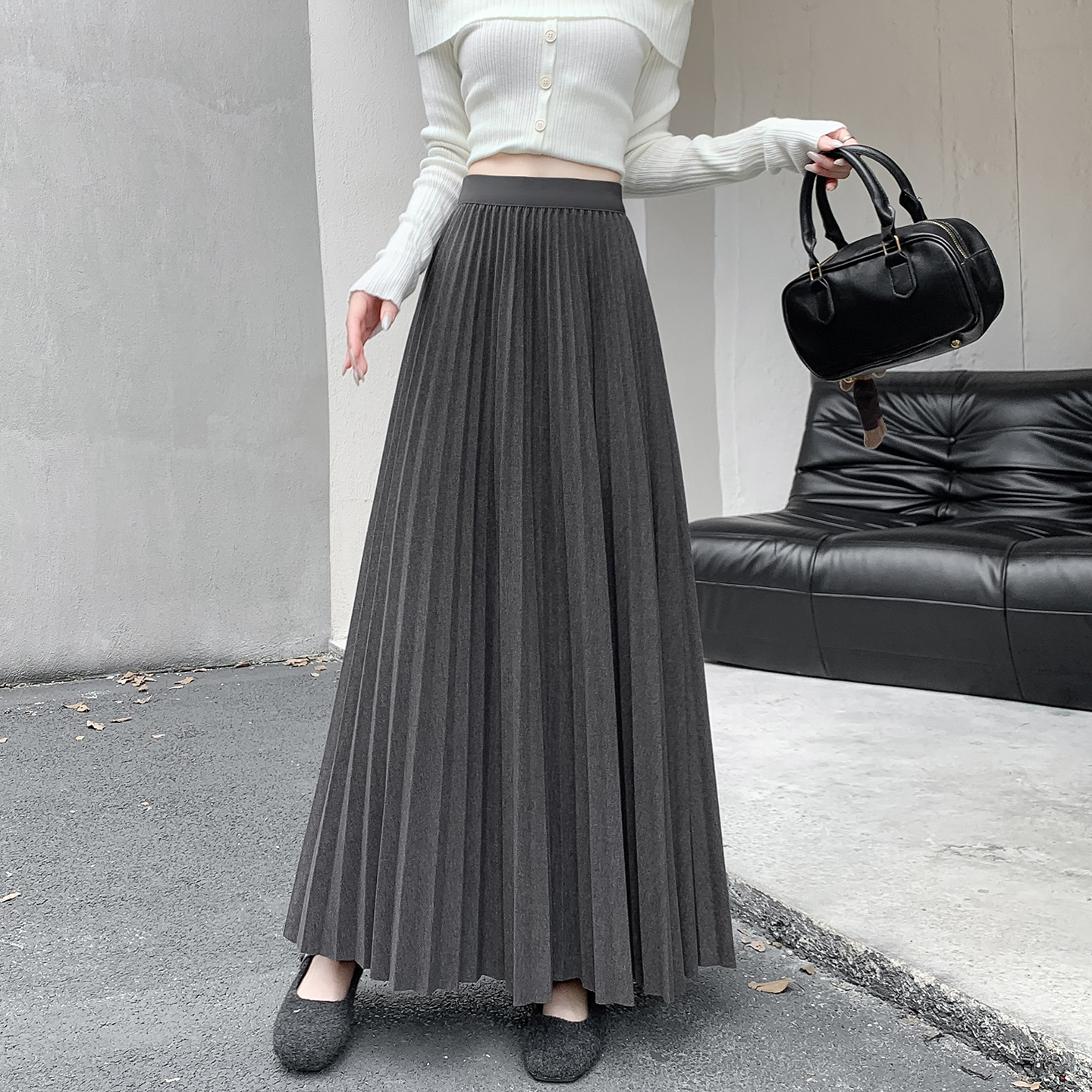 Thick Wool Pleated Long Skirt High Waist A-Line Women 2026 Autumn Winter - Image 2