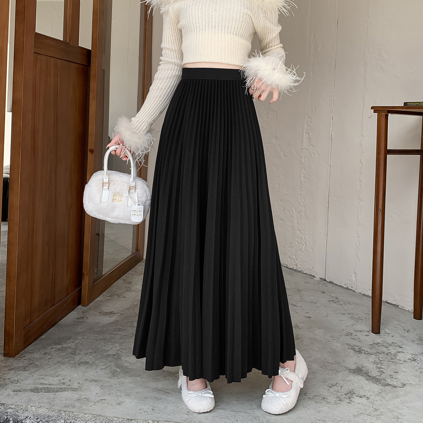 Thick Wool Pleated Long Skirt High Waist A-Line Women 2026 Autumn Winter - Image 3