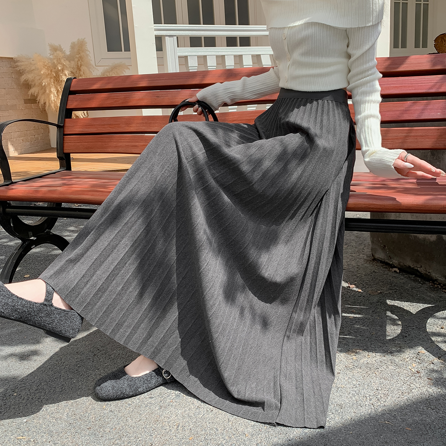 Thick Wool Pleated Long Skirt High Waist A-Line Women 2026 Autumn Winter - Image 4