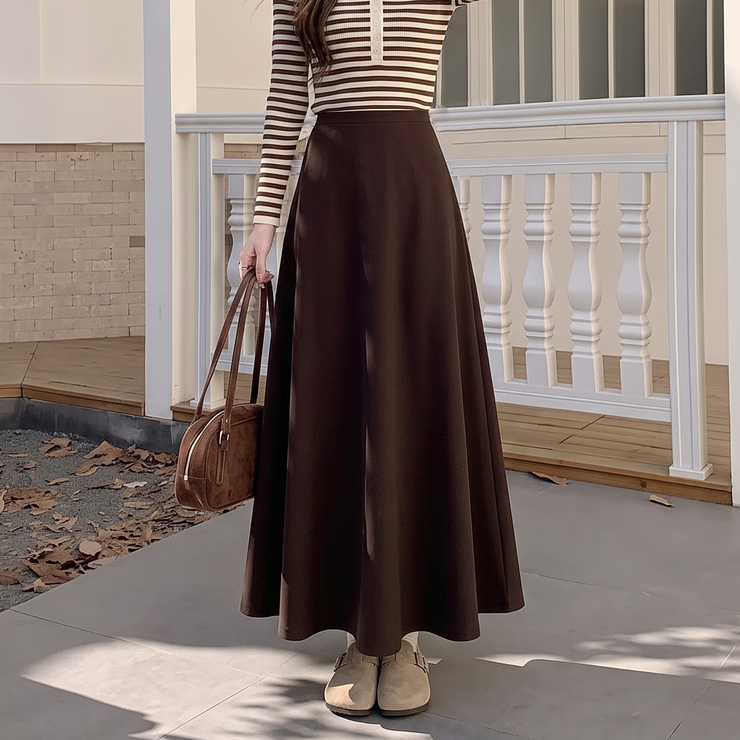 Thick Woolen A-Line High Waist Flared Long Skirt for Women Autumn 2026 - Image 2