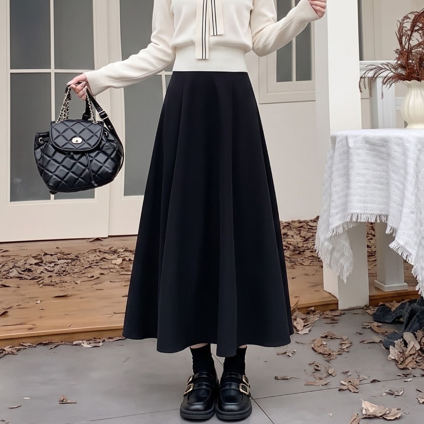 Thick Woolen A-Line High Waist Flared Long Skirt for Women Autumn 2026 - Image 3