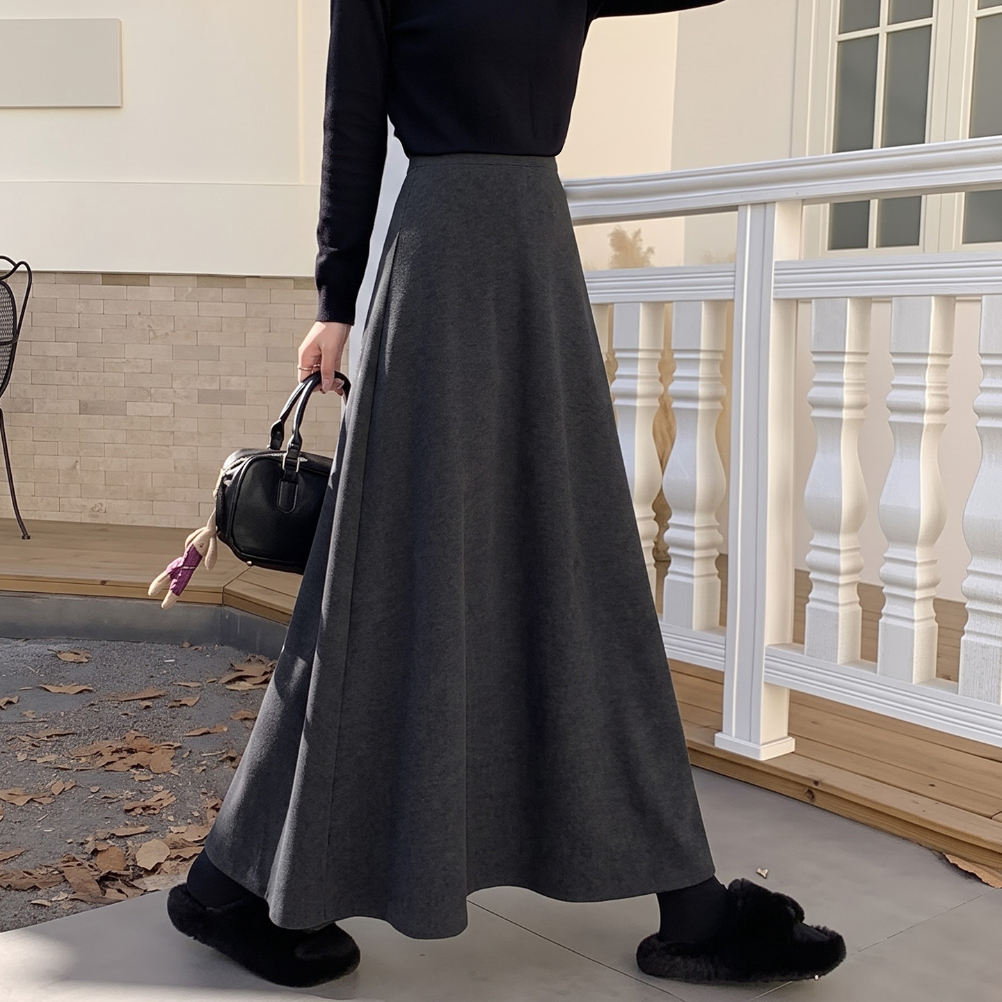 Thick Woolen A-Line High Waist Flared Long Skirt for Women Autumn 2026 - Image 4