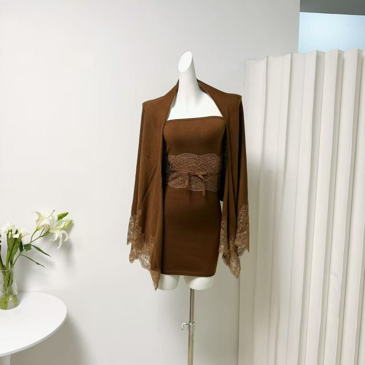 Women's Two-Piece Corset Top and Cape Skirt Set with Cinched Waist