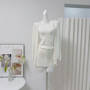 Women's Knit Vacation Outfit Set Cardigan Cami and Skirt