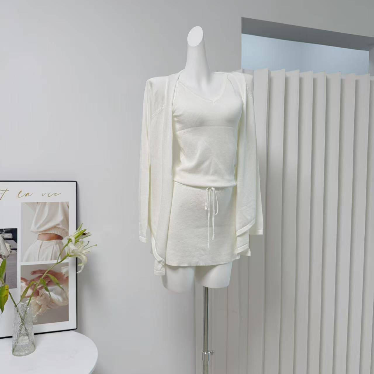 Women's Knit Vacation Outfit Set Cardigan Cami and Skirt - Image 3